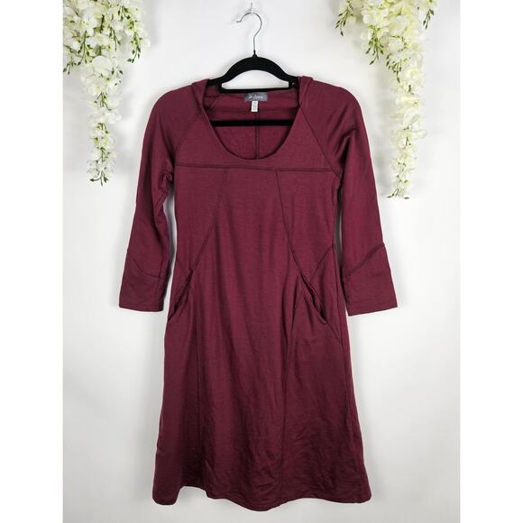 Ibex Merino Wool Hoodie Dress Size Small Burgundy Long Sleeve Pockets Outdoor - Picture 1 of 11